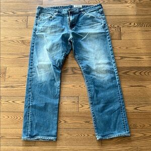 Ag Adriano Goldschmied Blue Straight-Leg Jeans with Dimensional Fading